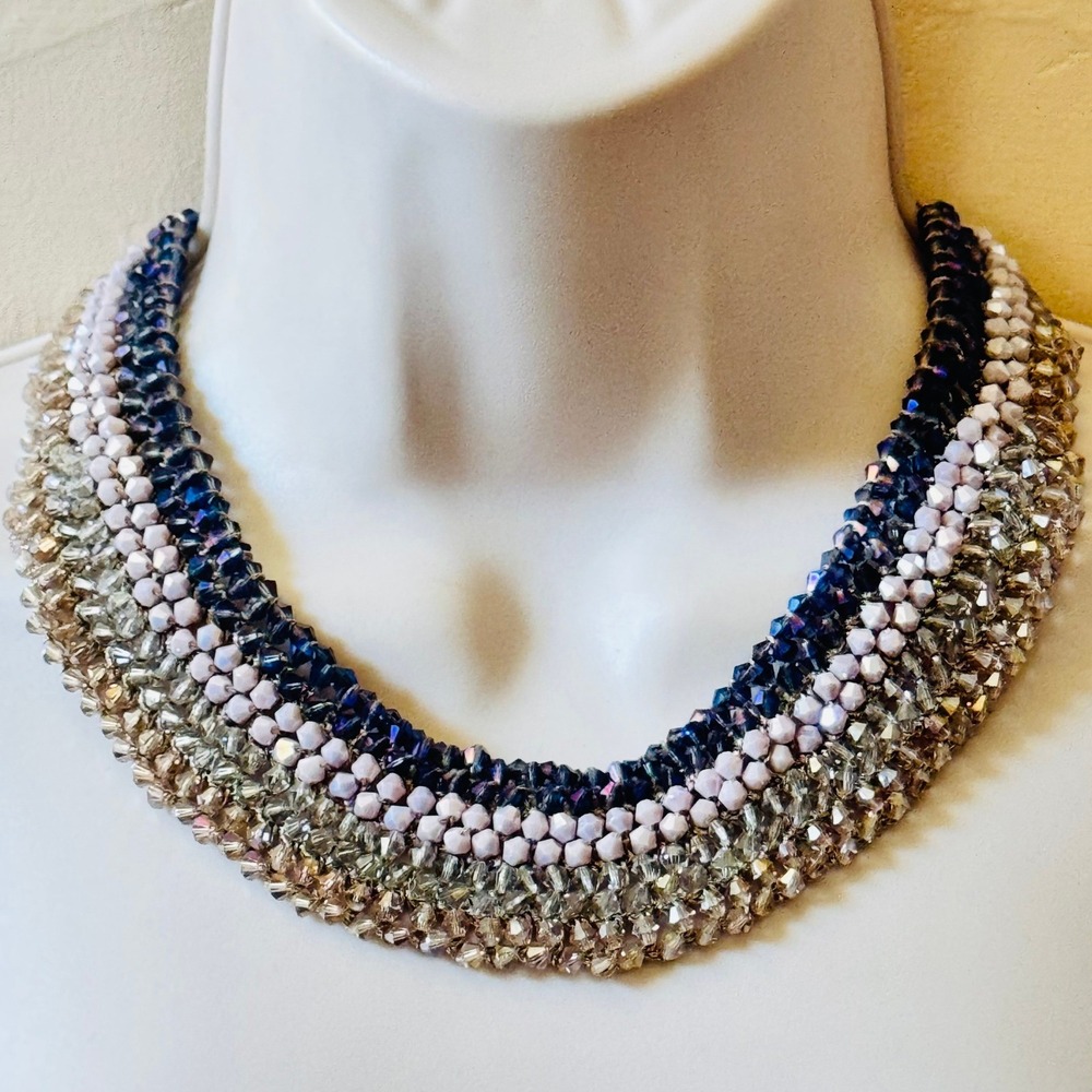 Rush By Denis Charles Crystal Woven Collar Necklace Choker Statement 16.5"